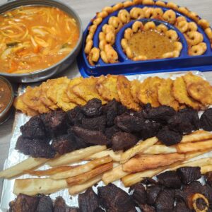 Fried goat, shrimp and plantain/ Taso kabrit